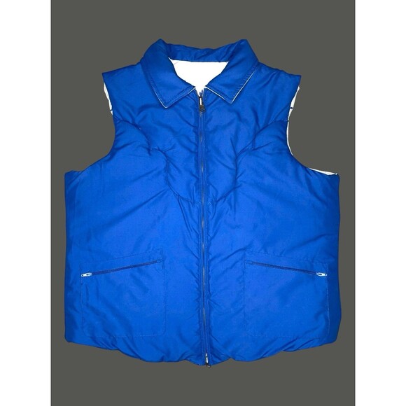 Roper Reversible Quilted Puffer Vest Size XL White Blue Embroidered Western Barn - Picture 6 of 11